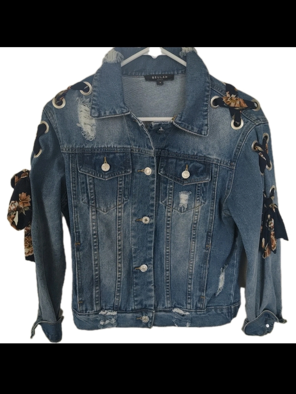 Beulah Style Denim Jean Jacket With Laces Women’s Size Small